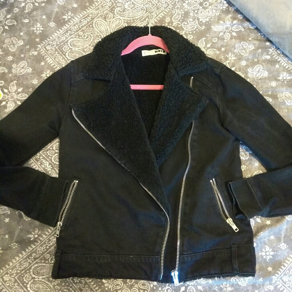 Topshop Black Denim Moto Jacket